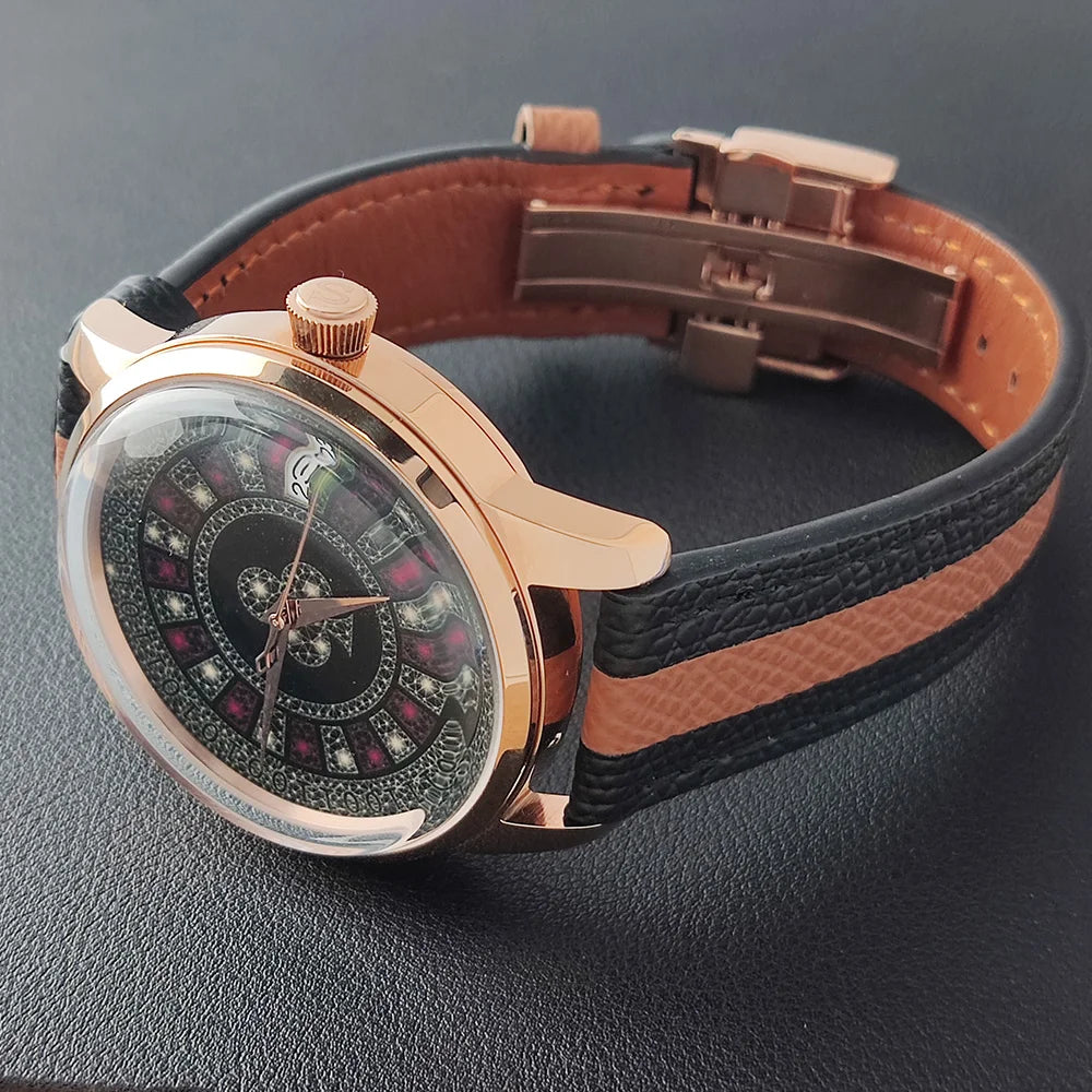 OUMASHI designs the new NH35A mechanical watch for men Russian Roulette Game Mineral Glass Diamond dial for men's watch