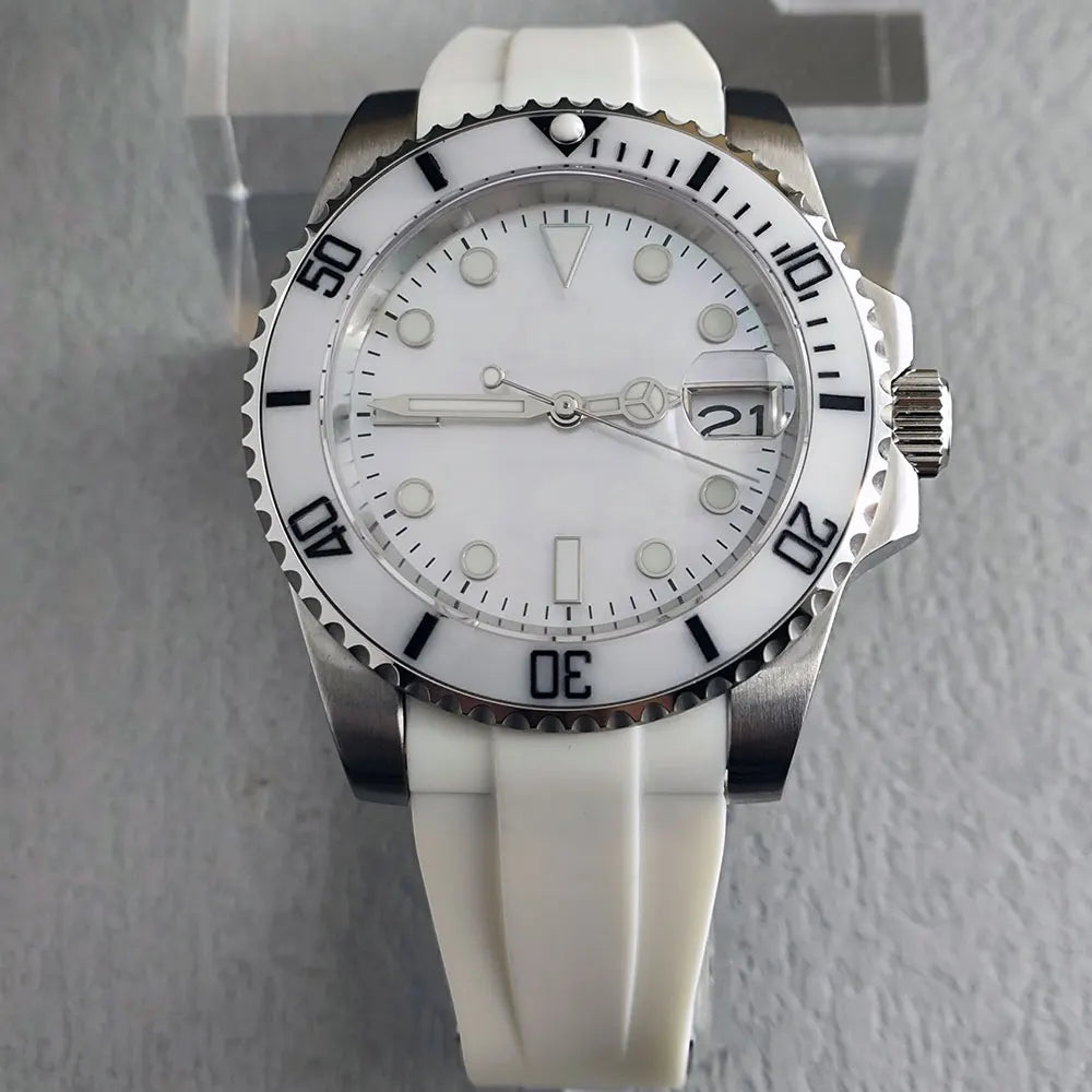 OUMASHI 40mm Mother of-pearl dial NH35 Automatic Mechanical Watch Diver gradient luminous stainless steel case sapphire glass