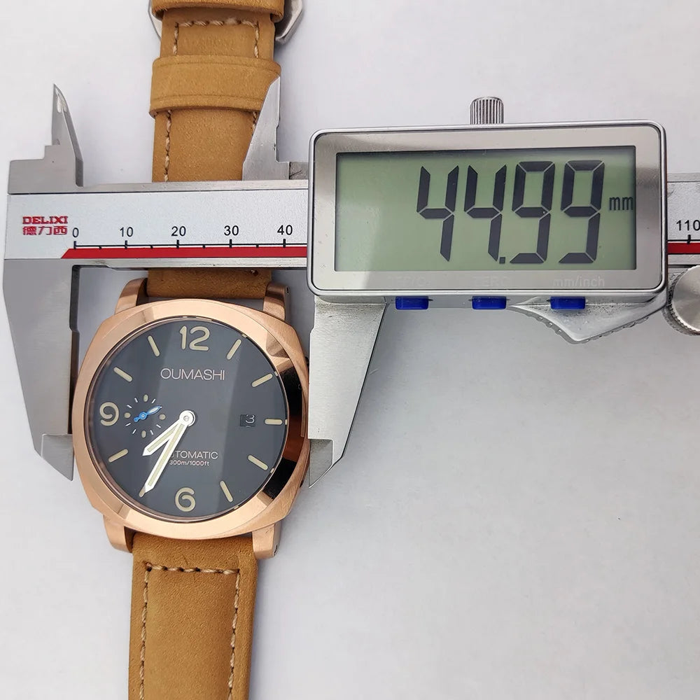 Watch 45mm ST2555 Movement Men's Watch Stainless steel Rose Gold case Vintage Mechanical Watch Mineral glass leather bracelet