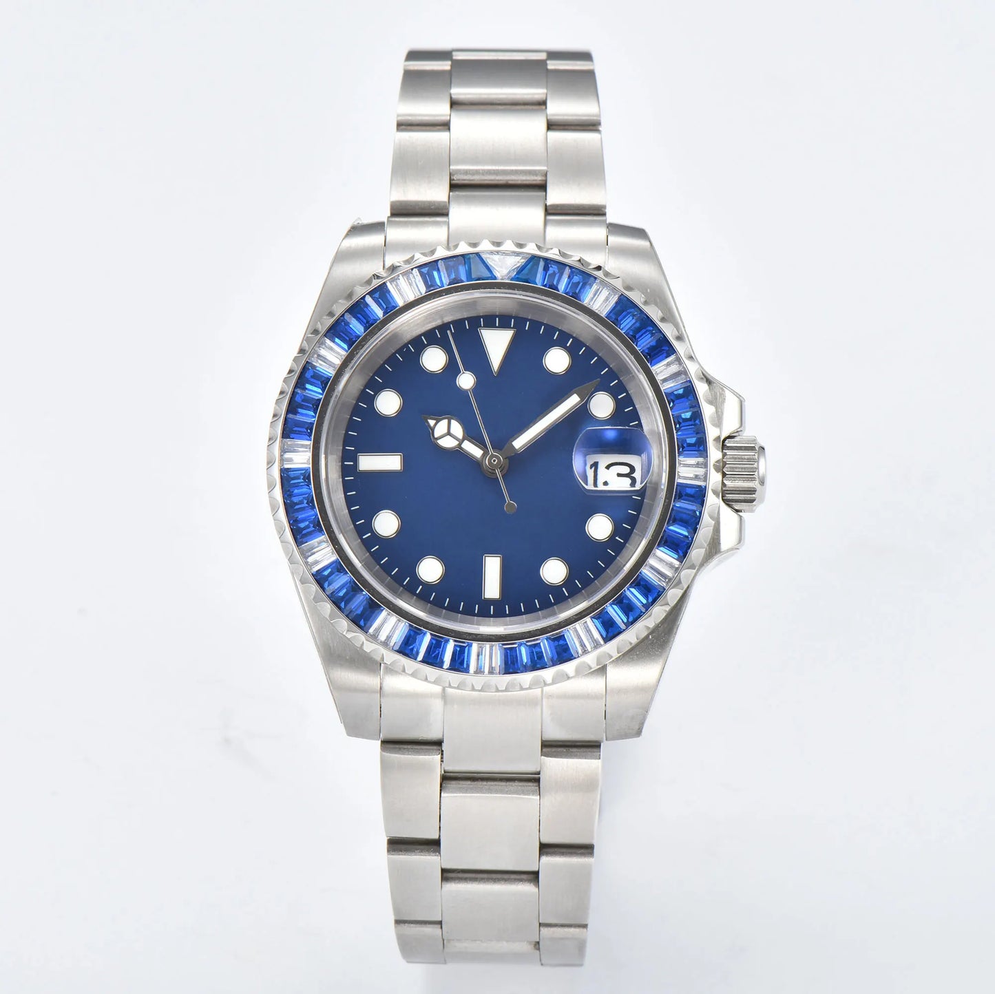 40mm Gem Diving Watch NH35 Movement waterproof sapphire glass luxury Men's NH35 Watch stainless steel strap blue green luminous