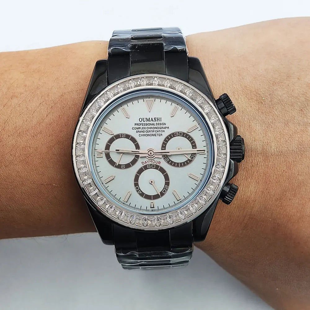 men 4130 WATCH sapphire Glass GEM black automatic mechanical watch 39.3mm  4130 movement chronograph watch Waterproof 10ATM