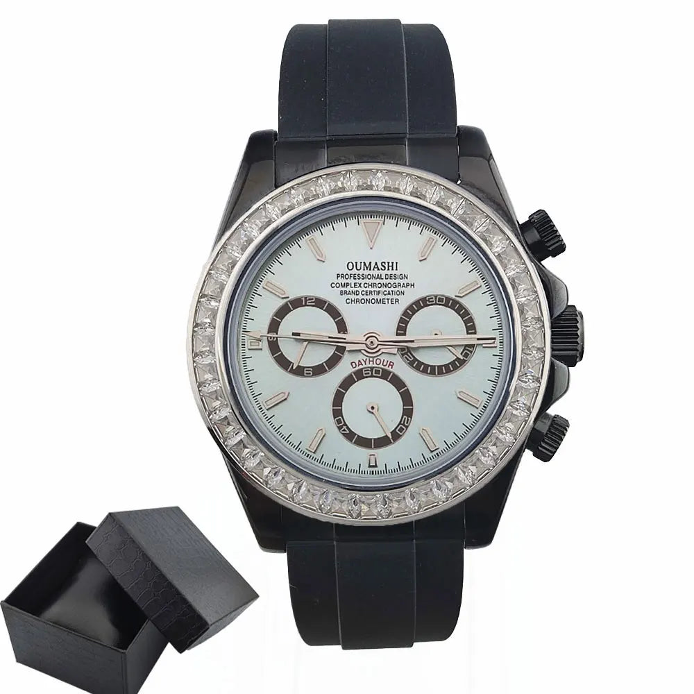 men 4130 watches sapphire Glass GEM black automatic mechanical watch 39.3mm 4130 movement chronograph watch Waterproof 10ATM