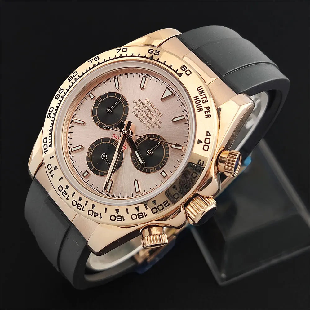 Watch Men Automatic 39mm 4130 watch Chronograph Mechanical Wristwatch Sapphire Triple Windows Waterproof 10ATM rose gold watches