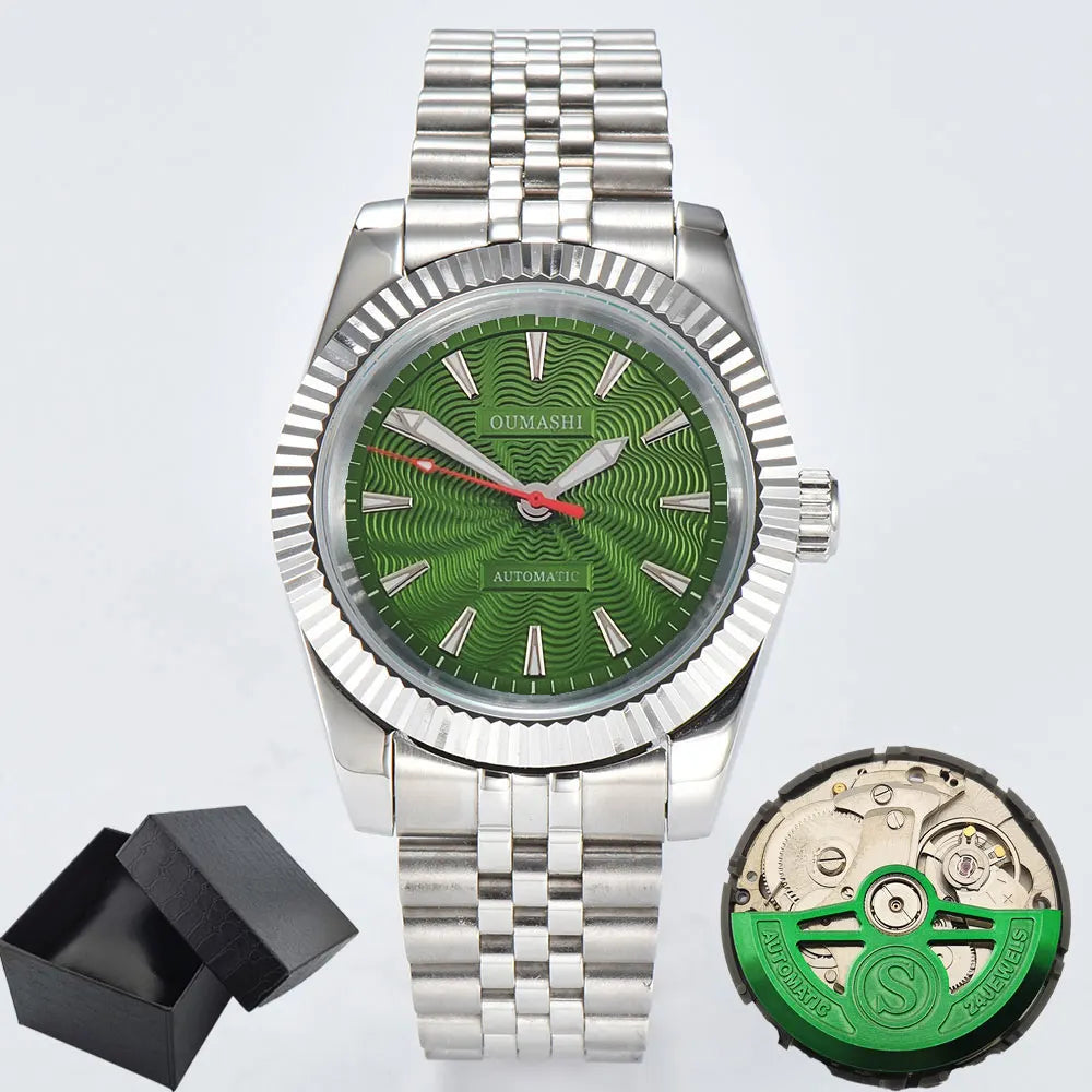 NH35A Mechanical Watch For Men 36mm/39mm Fluted Bezel Sapphire Crystal Black Blue Green RED Pink Dial Green Luminous Waterproof