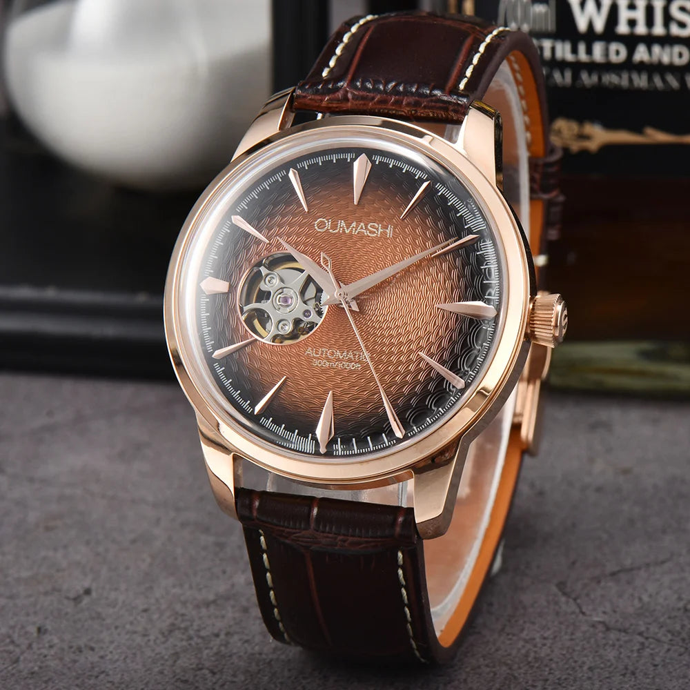 Watch 40.5mm Men's fashion mechanical watch NH38 Skeleton dial design Retro circular case transparent cover men's cocktail watch