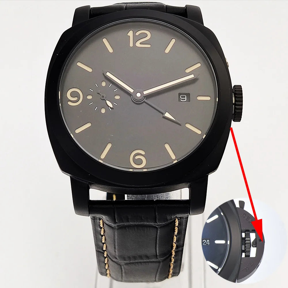 ST2557 Movement watches 45mm Men's watch GMT Stainless Steel case Men's Vintage Mechanical Watch sapphire glass leather bracelet