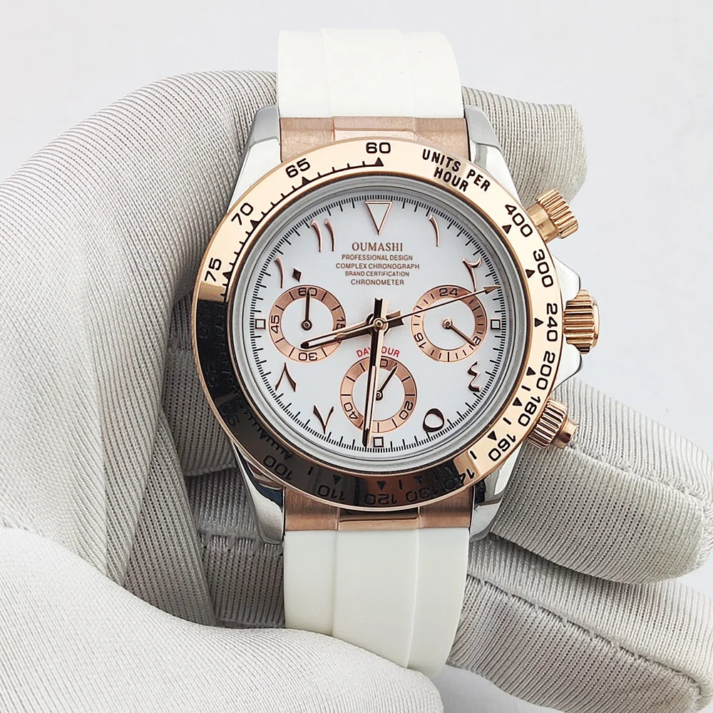 VK63 watch 39.3mm men's watch Stainless steel waterproof Sport VK63 Quartz movement watch sapphire Chronograph Rubber bracelet