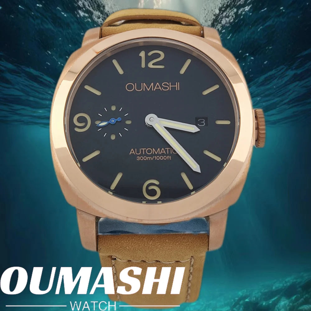 Watch 45mm ST2555 Movement Men's Watch Stainless steel Rose Gold case Vintage Mechanical Watch Mineral glass leather bracelet