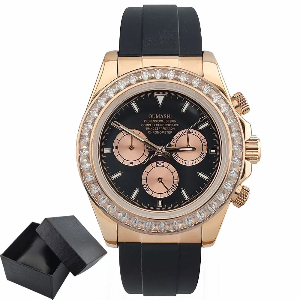 Men watches GEM Automatic Watch 39mm 4130 Chronograph Mechanical Wristwatch Sapphire Rubber bracelet Waterproof 10ATM 7750 watch