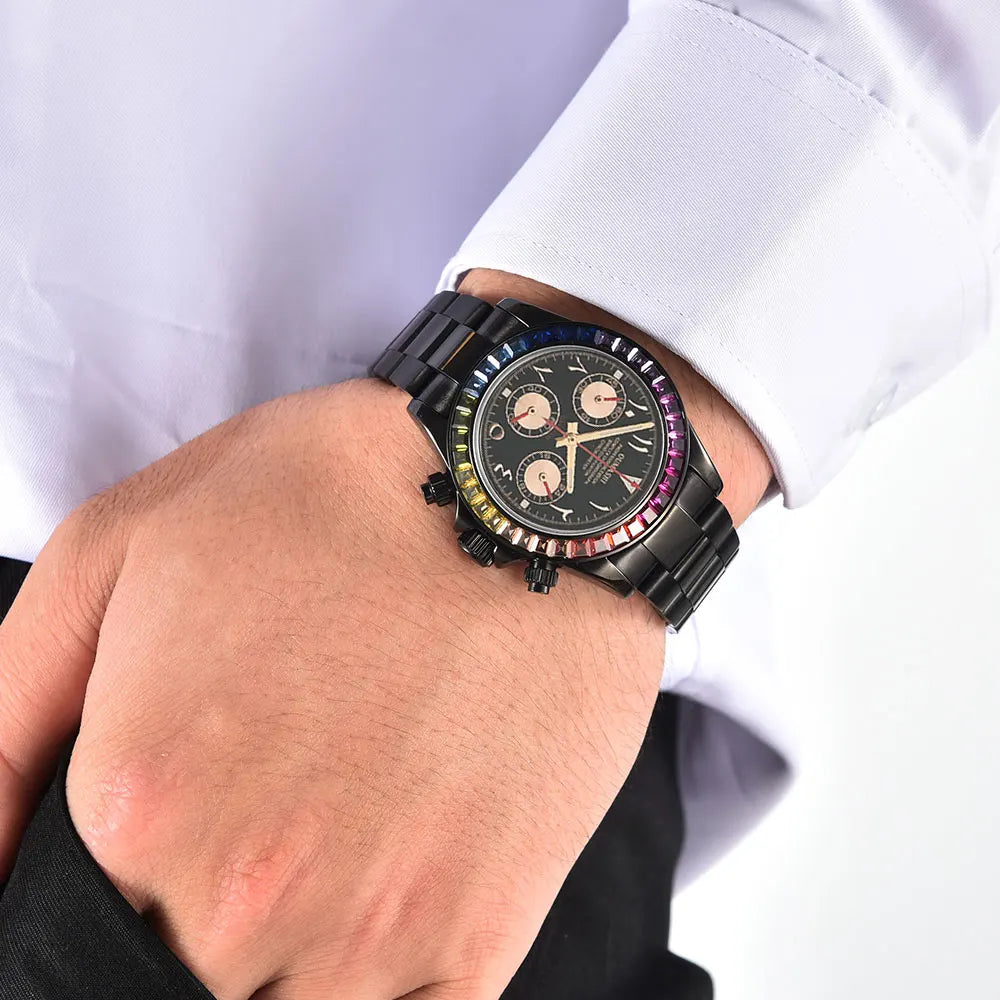 39.3mm vk63 Watches Luxury Watch Men's Chronograph Arabia watch Rainbow bezel Watch Men's VK63 Men's  Waterproof 10ATM