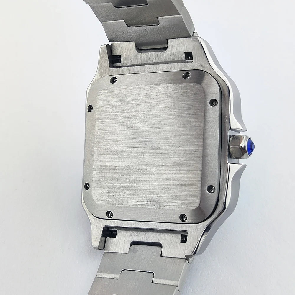 Men's mechanical watch, caliber NH70 movement, hollow dial, mineral glass watch, 38 mm, stylish cool man square watch waterproof