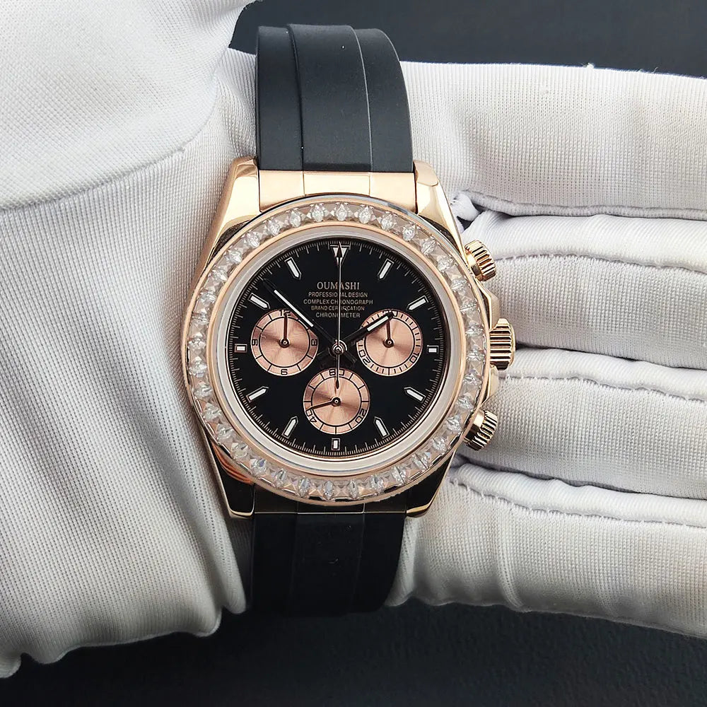 Men watches GEM Automatic Watch 39mm 4130 Chronograph Mechanical Wristwatch Sapphire Rubber bracelet Waterproof 10ATM 7750 watch