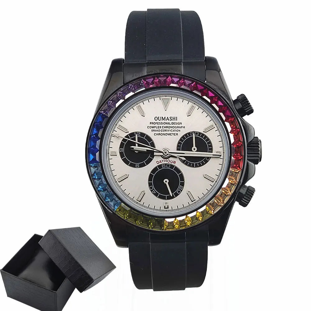 men 4130 watches sapphire Glass GEM black automatic mechanical watch 39.3mm 4130 movement chronograph watch Waterproof 10ATM