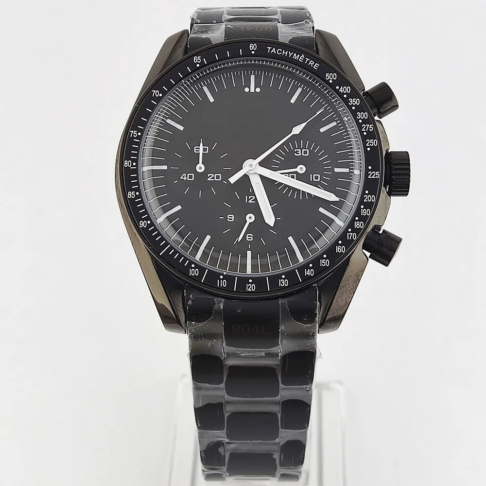 41mm Casual Vk63 Movement Watch Men's waterproof black case OUMASHI Chronograph Calendar Luminous Watch