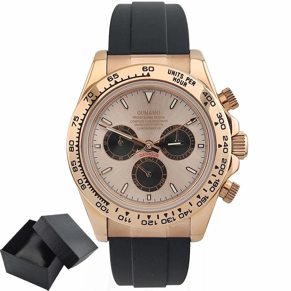 Watch Men Automatic 39mm 4130 watch Chronograph Mechanical Wristwatch Sapphire Triple Windows Waterproof 10ATM rose gold watches