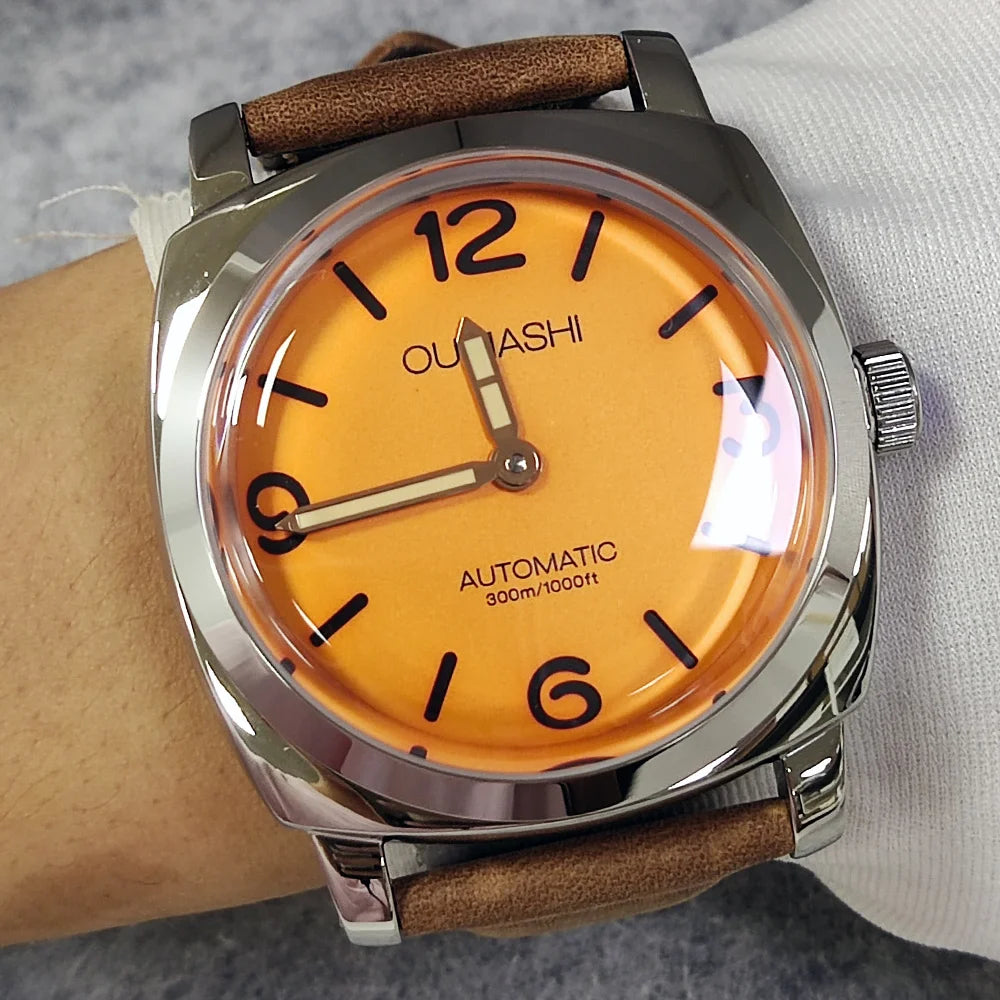 46mm men's hand mechanical ST3600 movement double needle sapphire glass waterproof and intensely luminous leather strap