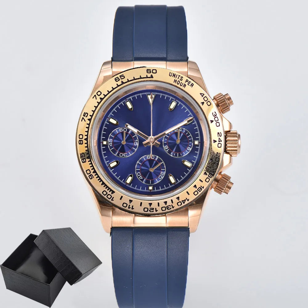 VK63 watch 39.3mm Luxury Watch Men's Chronograph Men's watch vk63 case rose gold BLUE VK63 Men's Chronograph Waterproof 10ATM