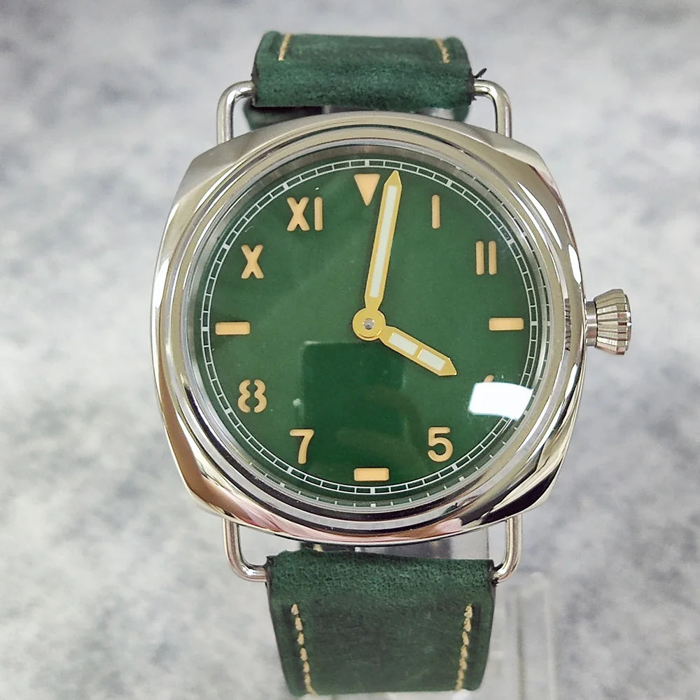 Watches 45mm Men's Manual Mechanical Watch FIT ST3600/eta6497 Movement Retro Style Luminous Mineral Glass 10ATM Water Resistance