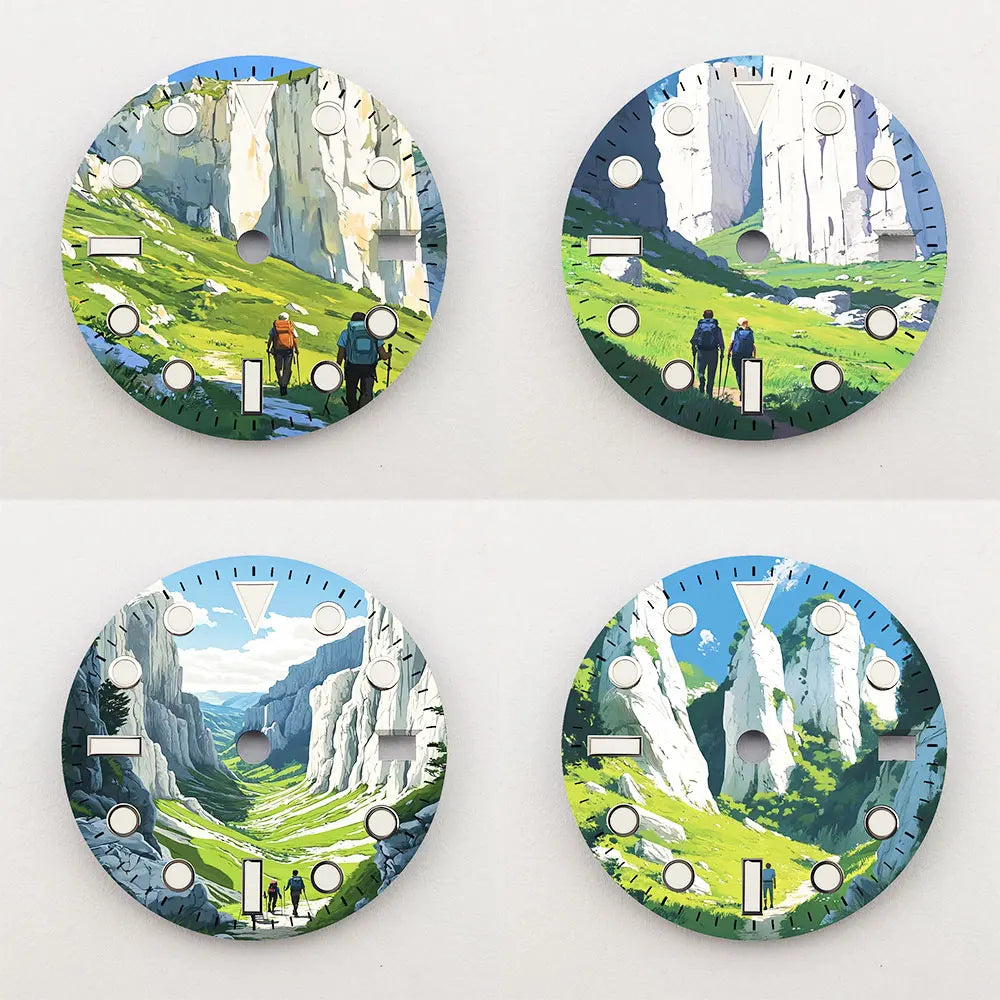 The 28.5mm dial NH35 dial Hiking Creative color-printed series dial is suitable for NH36/35 movement wristwatch accessories