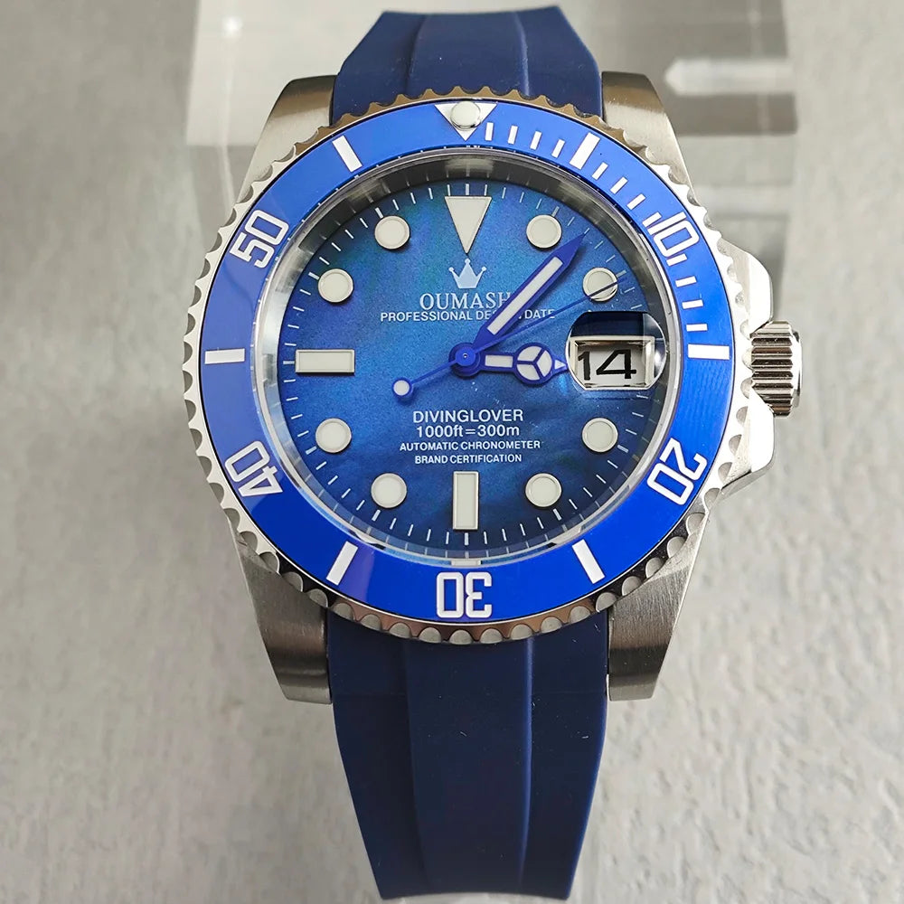 OUMASHI 40mm Mother of-pearl dial NH35 Automatic Mechanical Watch Diver gradient luminous stainless steel case sapphire glass