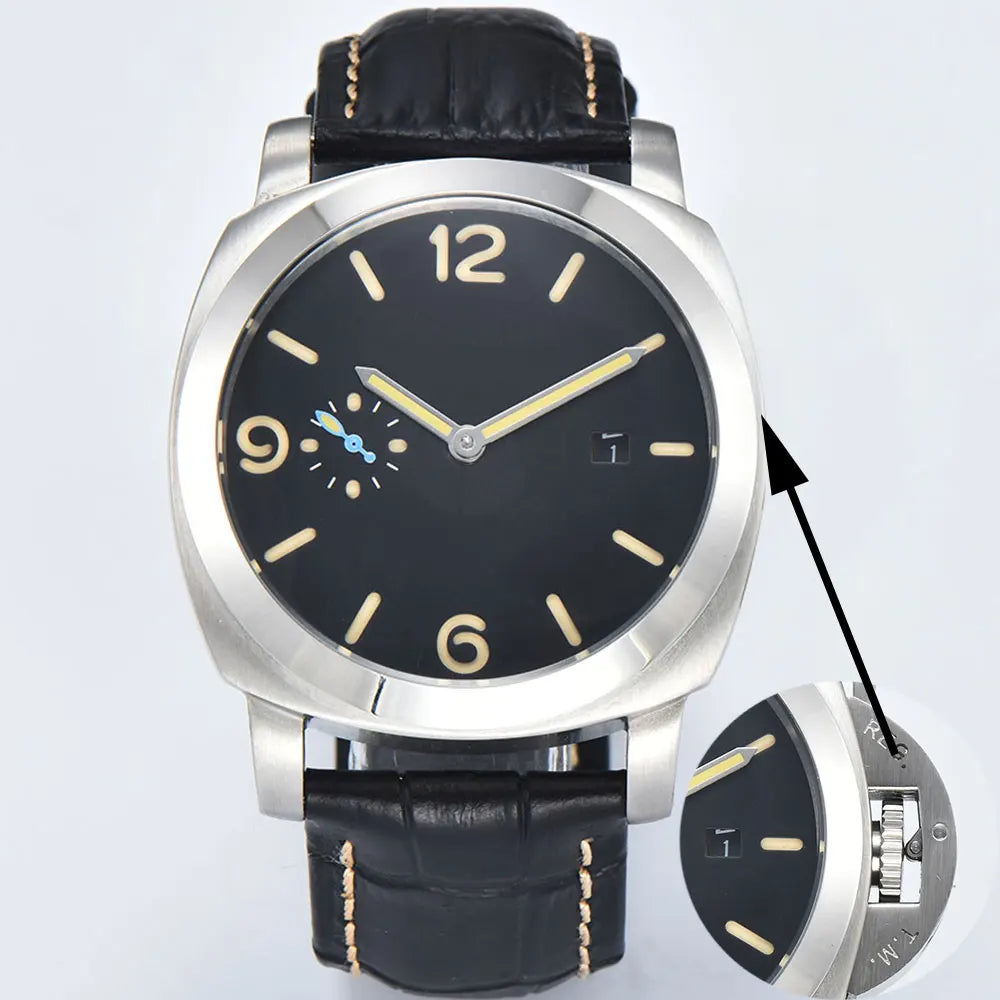 44mm Men's watch ST2555 Movement Watch Stainless Steel case Men's Automatic Mechanical Watch sapphire glass leather bracelet