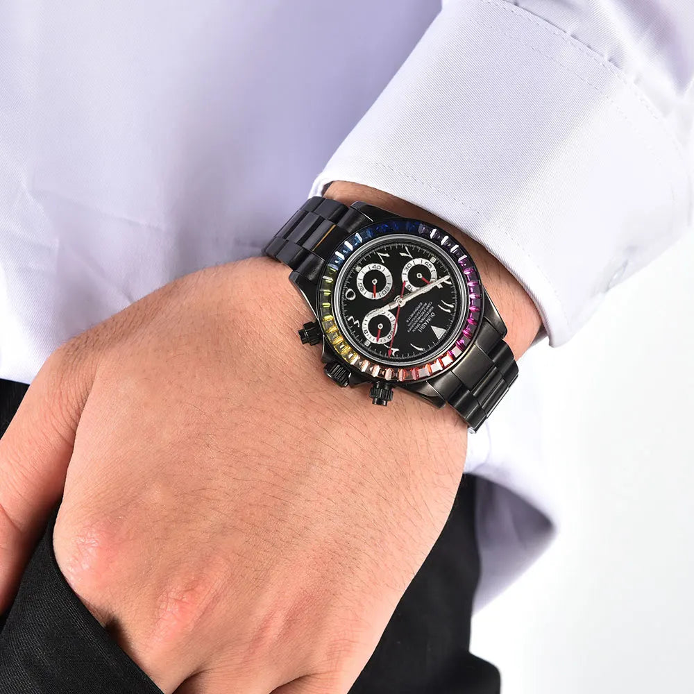 VK63 watch Rainbow Bezel Sport Watch Men Arabic Quartz Stainless Steel 10ATM Waterproof Mens Watch VK63 Sapphire Chronograph