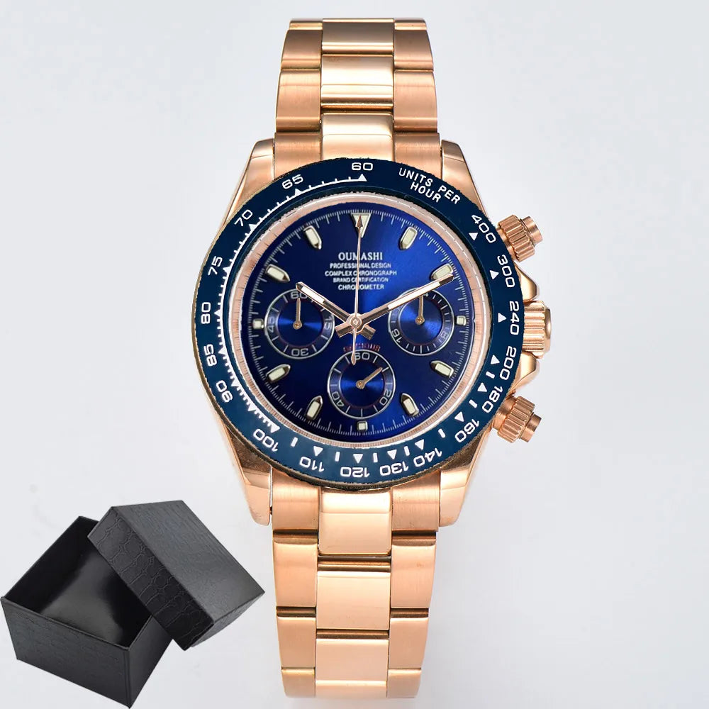 VK63 watch 39.3mm Luxury Watch Men's Chronograph Men's watch vk63 case rose gold BLUE VK63 Men's Chronograph Waterproof 10ATM
