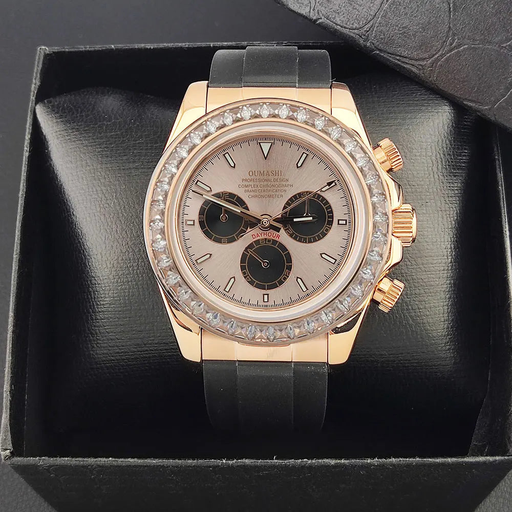 Men watches GEM Automatic Watch 39mm 4130 Chronograph Mechanical Wristwatch Sapphire Rubber bracelet Waterproof 10ATM 7750 watch