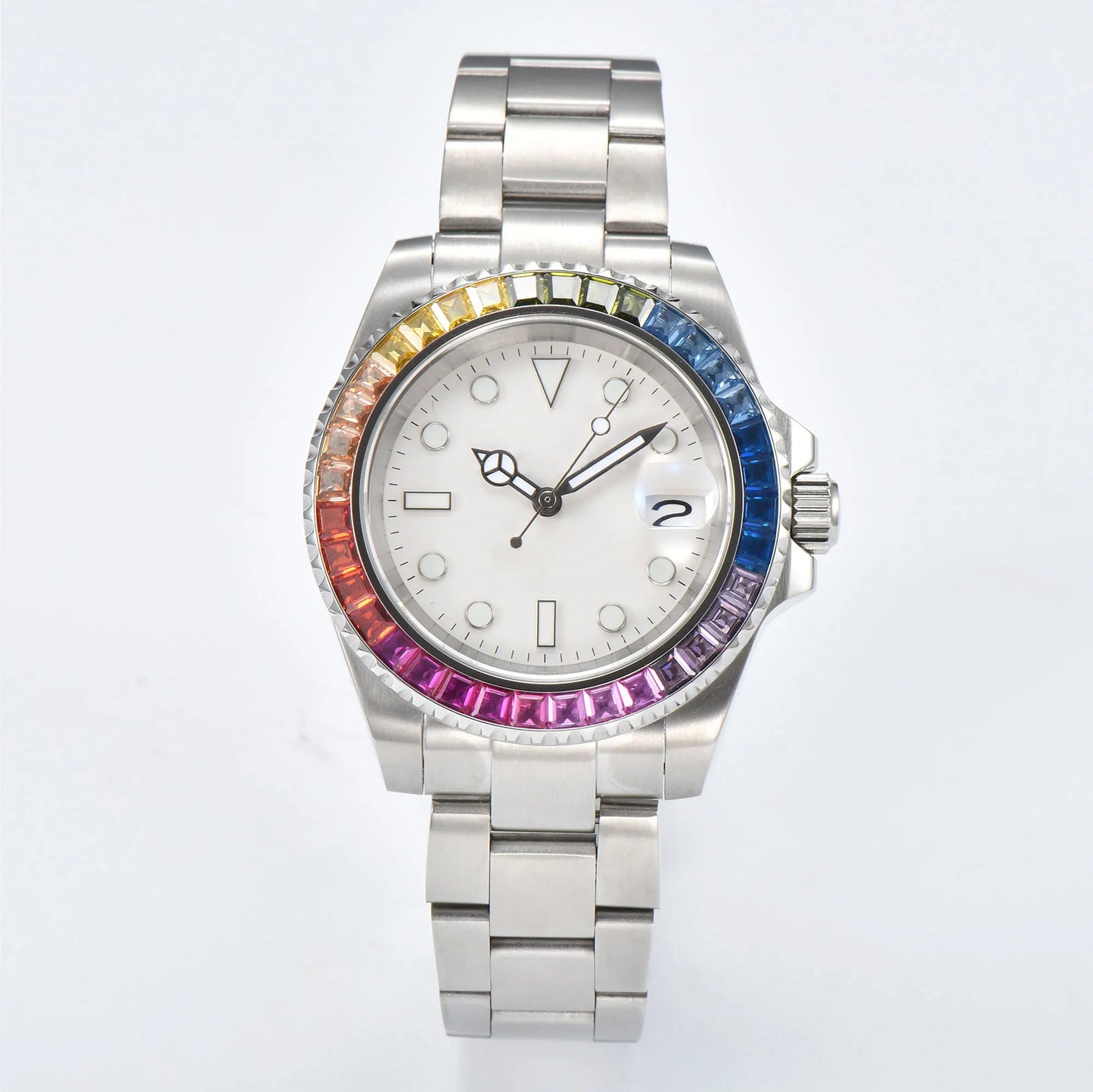 40mm Gem Diving Watch NH35 Movement waterproof sapphire glass luxury Men's NH35 Watch stainless steel strap blue green luminous