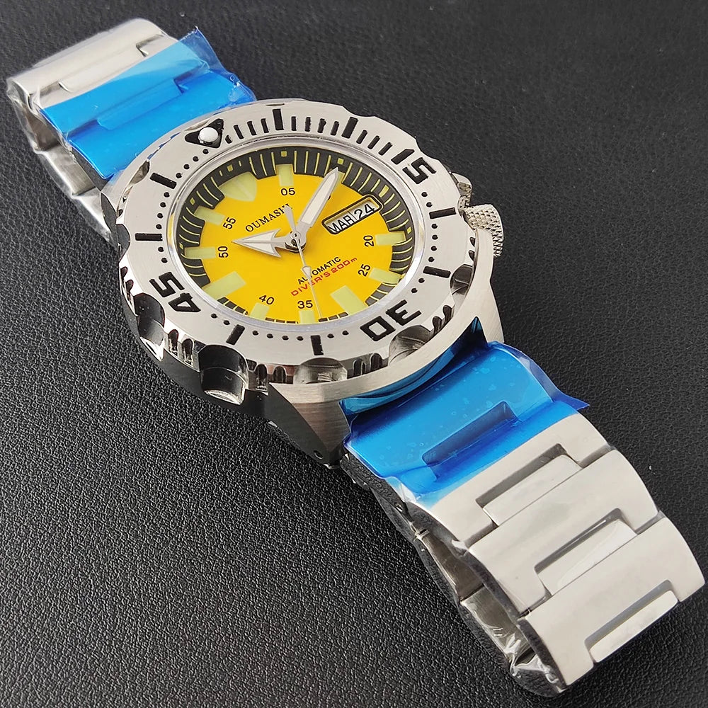 men watch NH36 movement 20ATM waterproof steel watch Men's Red teeth Sea monster automatic mechanical watch sports diving watch