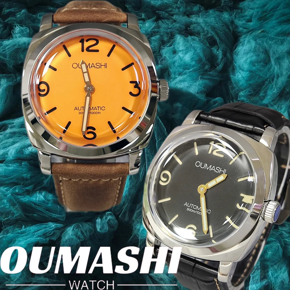 46mm men's hand mechanical ST3600 movement double needle sapphire glass waterproof and intensely luminous leather strap