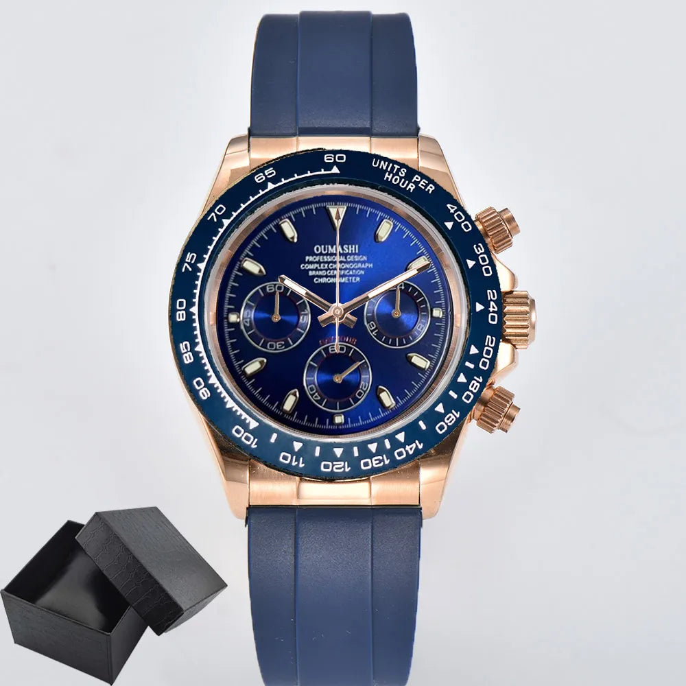 VK63 watch 39.3mm Luxury Watch Men's Chronograph Men's watch vk63 case rose gold BLUE VK63 Men's Chronograph Waterproof 10ATM