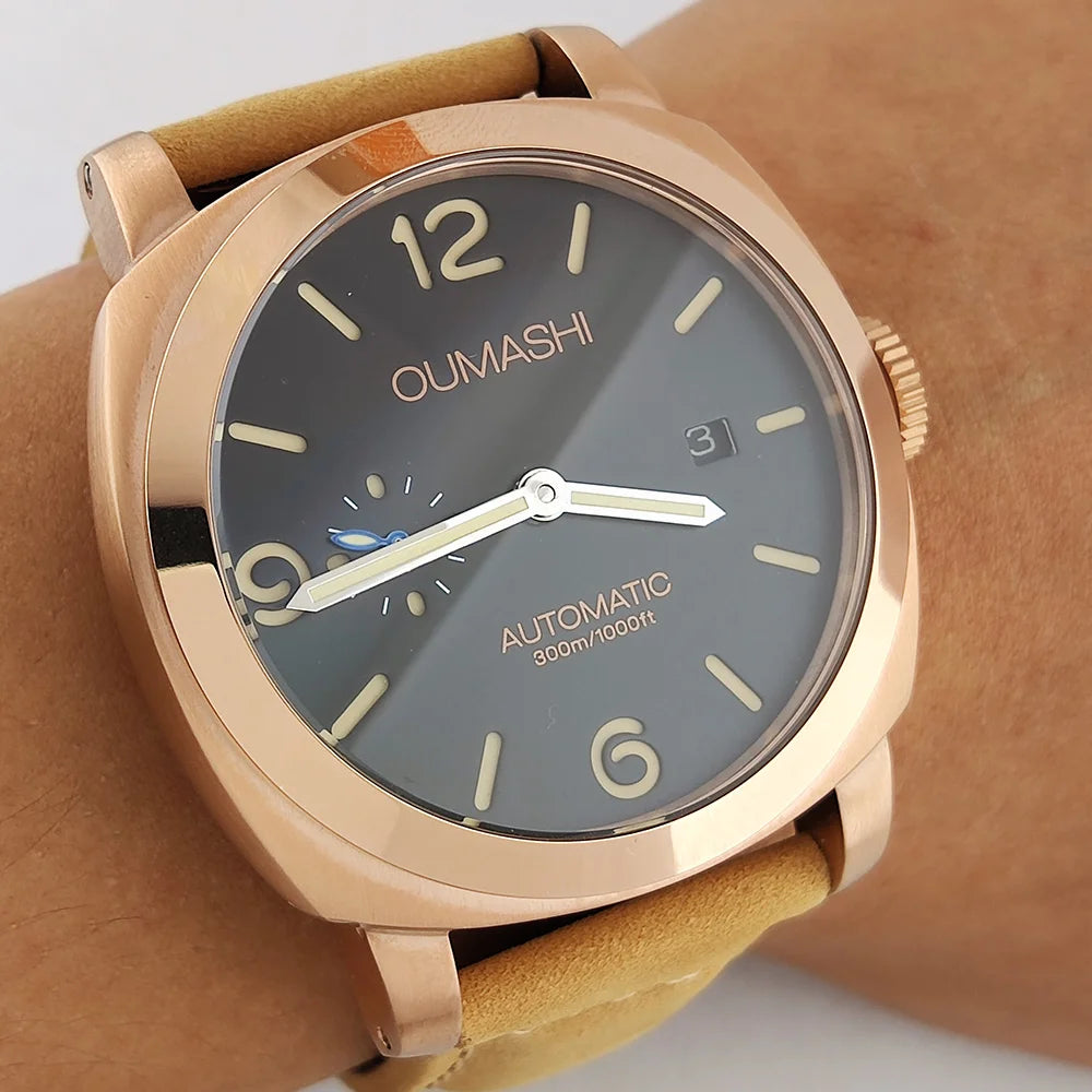 Watch 45mm ST2555 Movement Men's Watch Stainless steel Rose Gold case Vintage Mechanical Watch Mineral glass leather bracelet