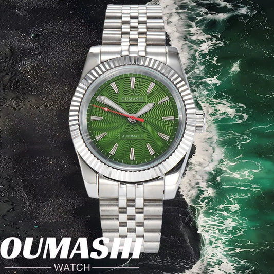 NH35A Mechanical Watch For Men 36mm/39mm Fluted Bezel Sapphire Crystal Black Blue Green RED Pink Dial Green Luminous Waterproof