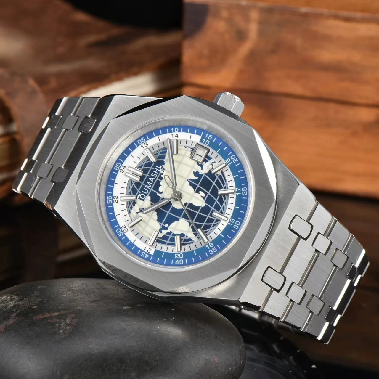 Miyota8215 Luxury Watch Globe Men's Date Glow C3 Watch Sapphire Glass Waterproof 100 meter Rubber Band and Steel Ban