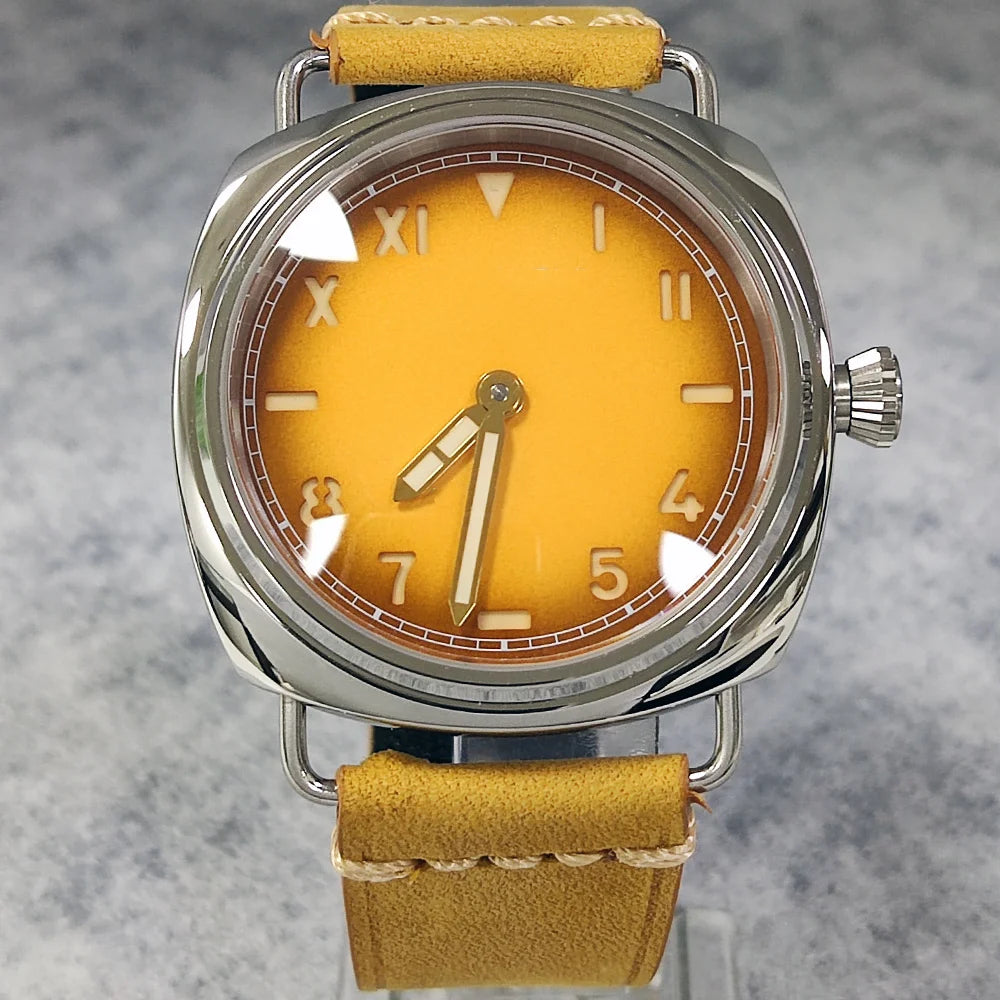 Watches 45mm Men's Manual Mechanical Watch FIT ST3600/eta6497 Movement Retro Style Luminous Mineral Glass 10ATM Water Resistance